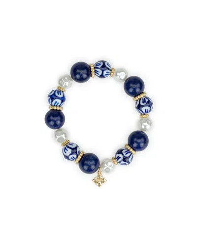 Patricia Nash Gold-tone Plated Bead And Mother Of Pearl Stretch Bracelet In Brown