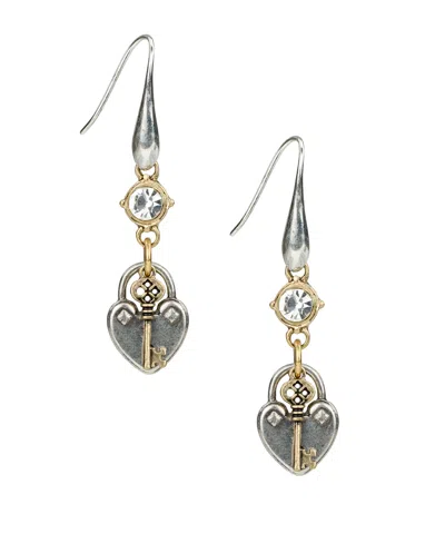 Patricia Nash Gold-tone Plated Heart And Key Drop Earrings