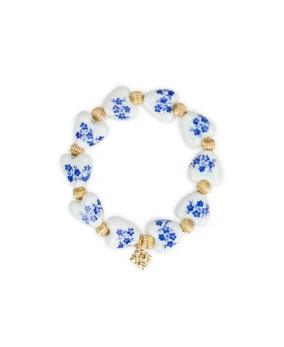 Patricia Nash Gold-tone Plated Heart Stretch Bracelet In White