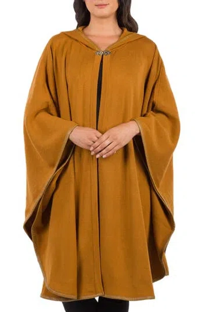 Patricia Nash Hooded Faux Leather Trim Cable Knit Cape In Brown