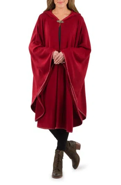 Patricia Nash Hooded Faux Leather Trim Cable Knit Cape In Red