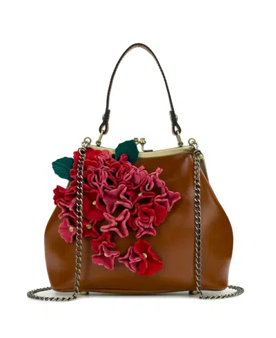Patricia Nash Hydrangea Embellishment Small Laureana Frame Satchel Bag In Brown