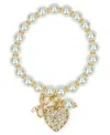 Patricia Nash Imitation Pearl Worn Gold-tone Stretch Charm Bracelet In Gold
