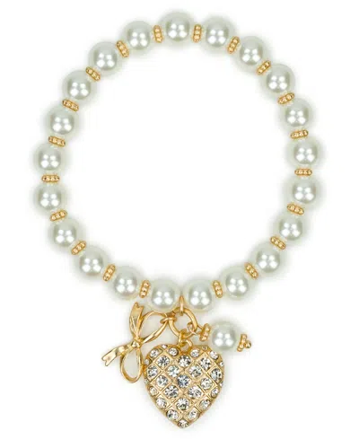 Patricia Nash Imitation Pearl Worn Gold-tone Stretch Charm Bracelet