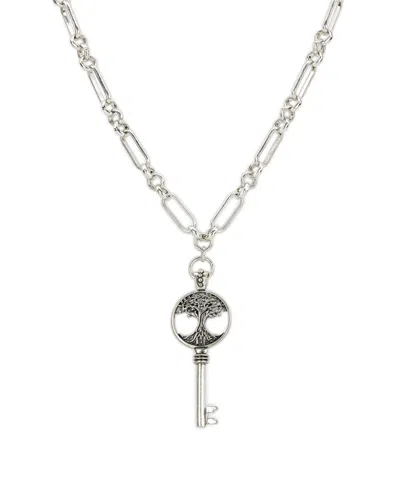 Patricia Nash Key To My Heart Collection Long Key Necklace In Silver