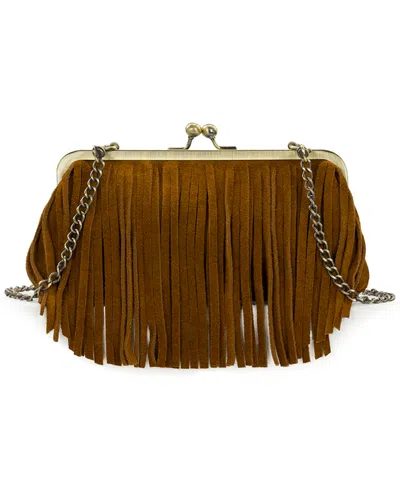 Patricia Nash Kiss-lock Mini Crossbody Handbag In Cognac Fringe
