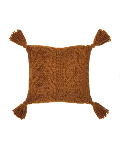 Patricia Nash Knit Tasseled Decorative Pillow, 20" X 20" In Cognac