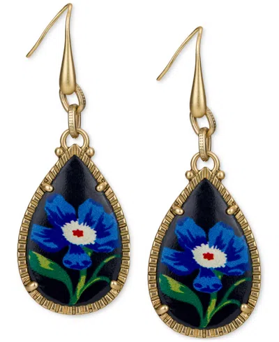 Patricia Nash Leather Flower Teardrop Earrings In Gold