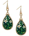 Patricia Nash Leather Spruce And Antique-like Gold-tone Teardrop Earrings In Gold