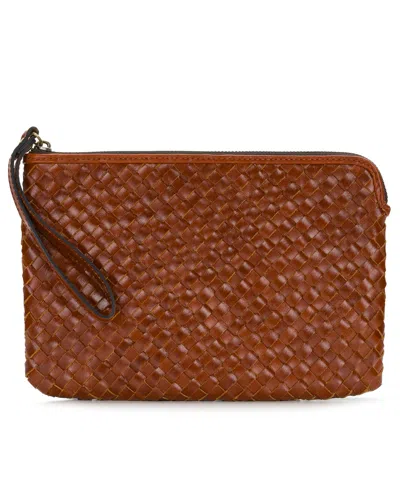 Patricia Nash Leisha Zippered Leather Wristlet In Brown