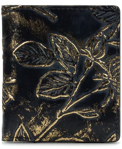 Patricia Nash Linette Bark Leaves Snap Wallet In Black