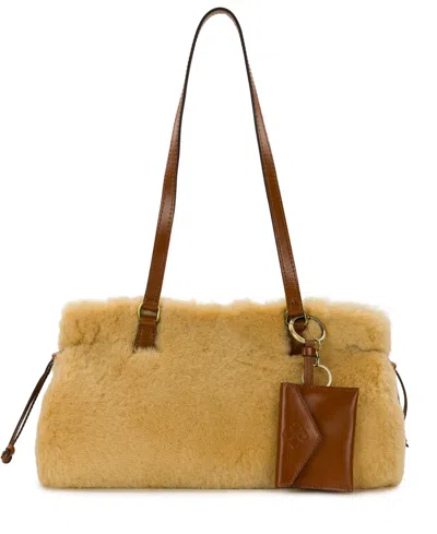 Patricia Nash Linnea Medium Brushed Metal Handcrafted Shoulder Handbag In Sherpa