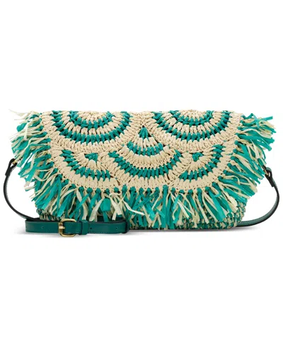 Patricia Nash Loulia Medium Straw Clutch Crossbody In Natural,aqua Green
