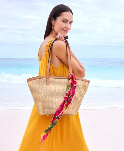 Patricia Nash Marconia Extra-large Raffia Tote With Scarf In Naturale,spring Multi
