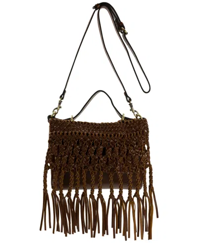 Patricia Nash Marit Woven Braided Small Crossbody Handbag In Cognac