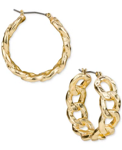 Patricia Nash Matte Hammered Link Hoop Earrings In Gold
