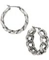 Patricia Nash Matte Hammered Link Hoop Earrings In Silver