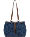 Patricia Nash Mouliana Small Denim Drawstring Satchel In Blue