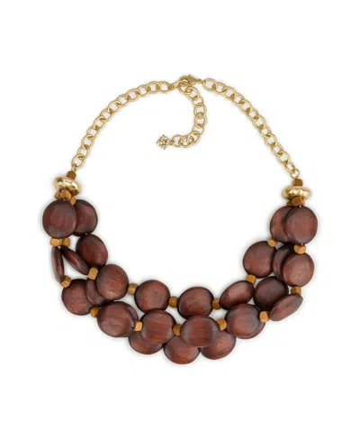 Patricia Nash Patrica Nash Gold-tone Plated 3 Strand Wood Beaded Necklace In Pink