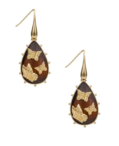 Patricia Nash Patrica Nash Gold-tone Plated Butterflies Teardrop Earrings In Purple