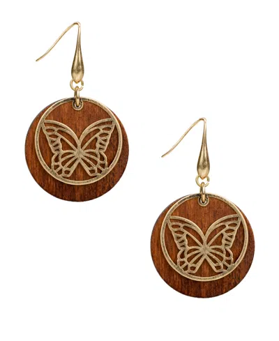 Patricia Nash Patrica Nash Gold-tone Plated Butterfly Disc Drop Earrings In Pink