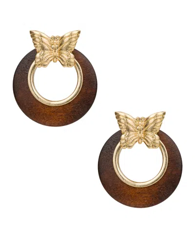 Patricia Nash Patrica Nash Gold-tone Plated Butterfly Doorknocker Earrings In Neutral