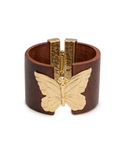 Patricia Nash Patrica Nash Gold-tone Plated Hinged Cuff Butterfly Earrings In Purple