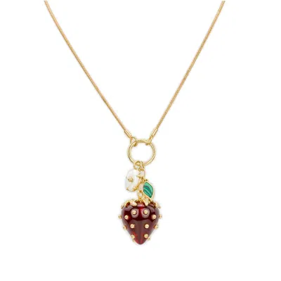 Patricia Nash Patrica Nash Gold-tone Plated Strawberry Pendant Necklace In Pink