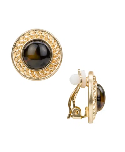 Patricia Nash Pave Tortoise Resin Collection Button Clip Earrings In Gold