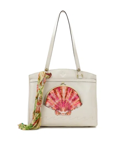 Patricia Nash Poppy Tote With Seashells By The Seashore Scarf In White