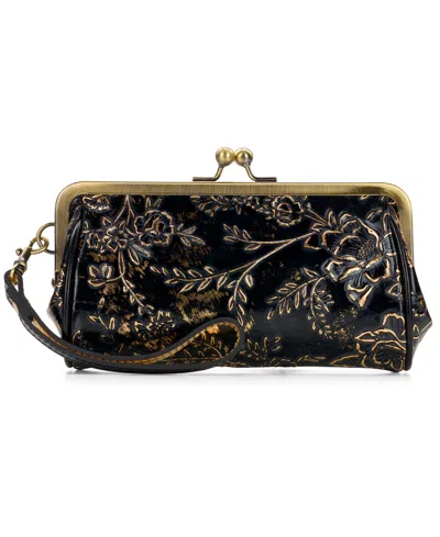 Patricia Nash Renna Leather Kisslock Wristlet In Rose Garden Black