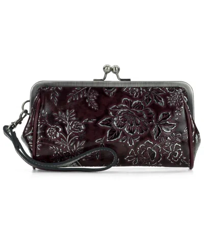 Patricia Nash Renna Leather Kisslock Wristlet In Rose Garden Plum
