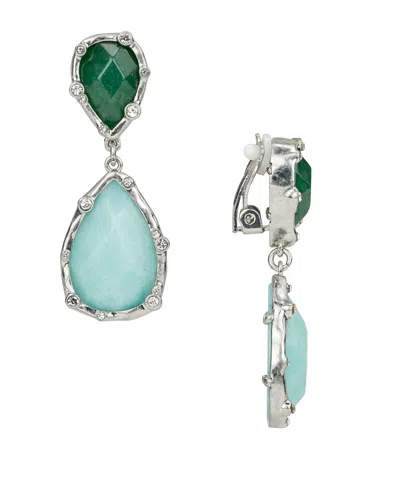 Patricia Nash Rhodium-plated Double Drop Clip Earrings In Multi