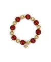 Patricia Nash Scalloped Bead Matte Gold-tone Stretch Bracelet In Brown