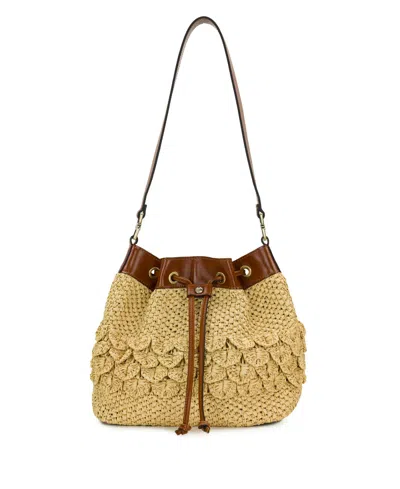 Patricia Nash Scalloped Raffia Small Belamy Drawstring Handbag In Brown
