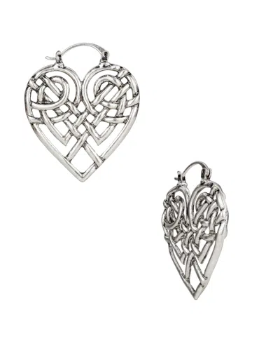 Patricia Nash Scandinavian Knot Collection Heart Hoop Earrings In Silver