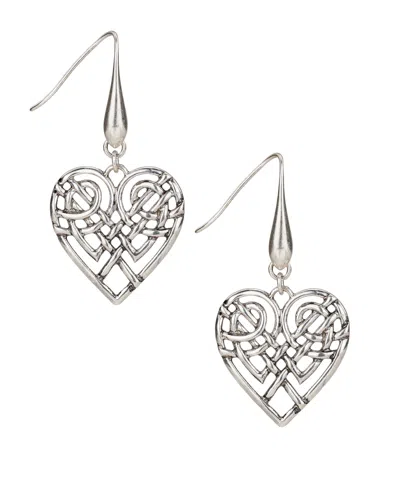 Patricia Nash Scandinavian Knot Collection Heart Hoop Earrings In Silver