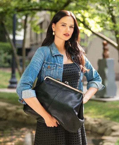 Patricia Nash Serafina Large Leather Kisslock Bag In Black