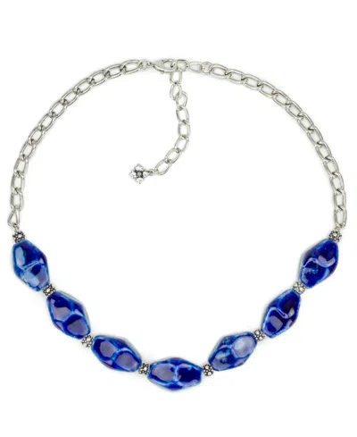 Patricia Nash Short Blue Ceramic Bead Necklace In Silver