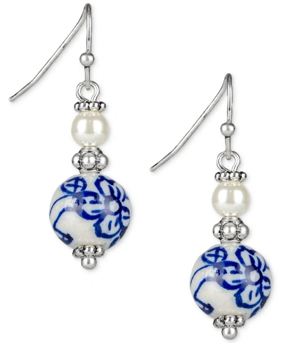 Patricia Nash Silver-tone Blue Double Drop Earrings In Silver Ox