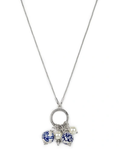 Patricia Nash Silver-tone Blue Multi Drop 28" Slider Necklace In Silver Ox
