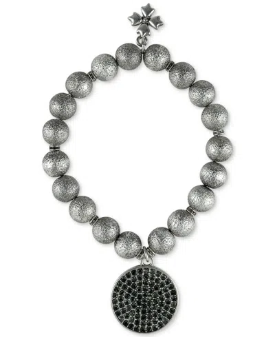 Patricia Nash Silver-tone Dark Crystal Disc Beaded Stretch Bracelet In Silver Ox