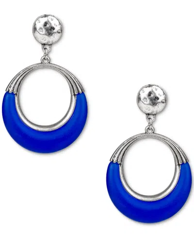 Patricia Nash Silver-tone Half Color Doorknocker Drop Earrings In Burnished