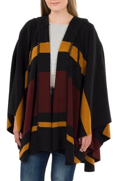 Patricia Nash Stripe Hooded Ruana In Black