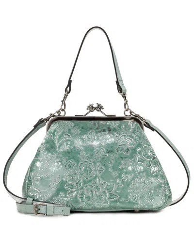 Patricia Nash Tabby Leather Kiss-lock Small Crossbody Handbag In Rose Garden Nordic Blue