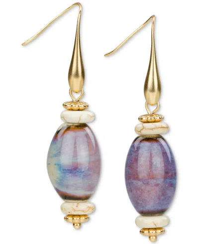 Patricia Nash Teal Ceramic Bead Drop Earrings In Gold