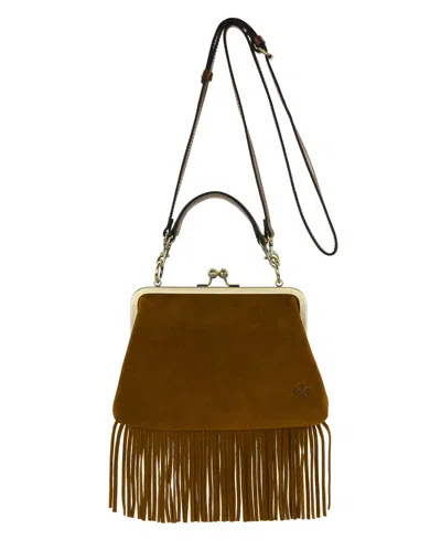 Patricia Nash Vione Leather Small Crossbody Handbag In Cognac Fringe