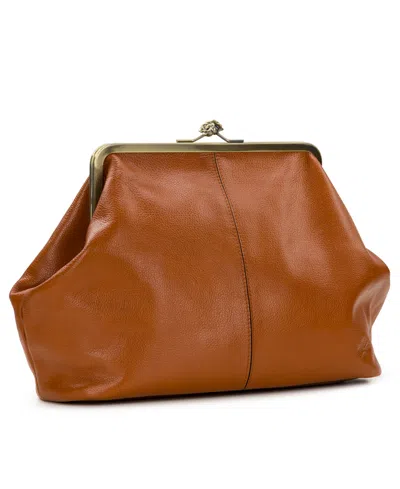 Patricia Nash Vivienne Kisslock Leather Crossbody Bag In Cognac