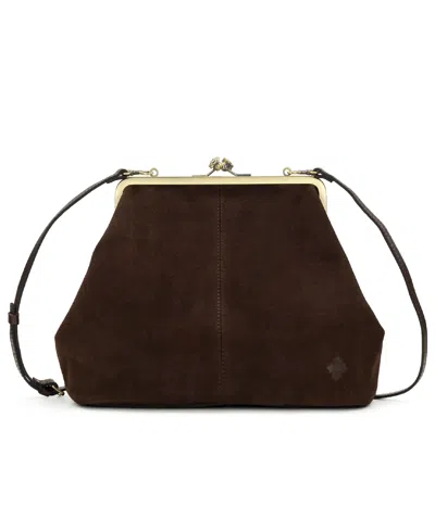 Patricia Nash Vivienne Suede Kisslock Frame Leather Crossbody Bag In Brown
