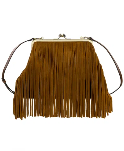 Patricia Nash Vivienne Suede Medium Kiss-lock Frame Fringe Handbag In Cognac